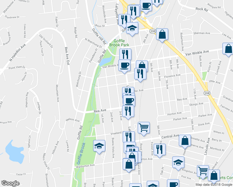 map of restaurants, bars, coffee shops, grocery stores, and more near 118 3rd Avenue in Hawthorne