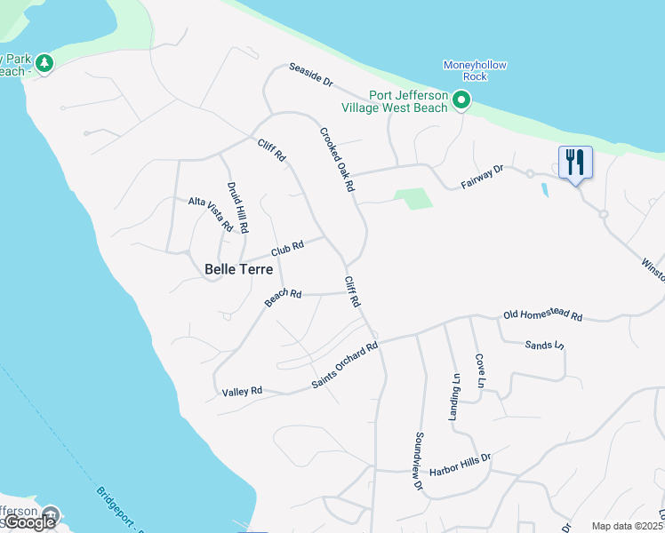map of restaurants, bars, coffee shops, grocery stores, and more near 4 Club Road in Port Jefferson