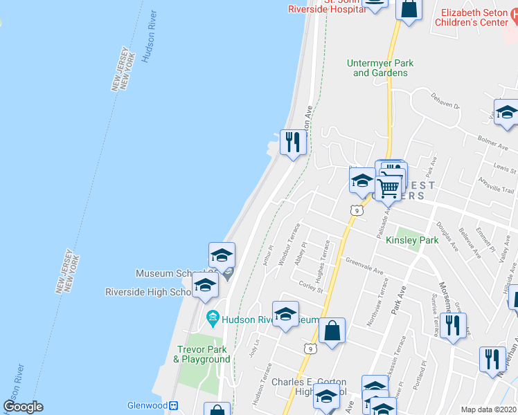 map of restaurants, bars, coffee shops, grocery stores, and more near 719 Warburton Avenue in Yonkers