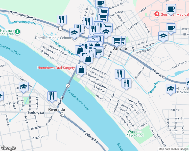 map of restaurants, bars, coffee shops, grocery stores, and more near in Danville