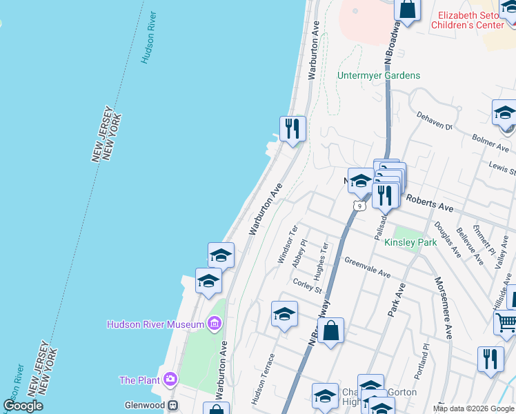 map of restaurants, bars, coffee shops, grocery stores, and more near 719 Warburton Avenue in Yonkers