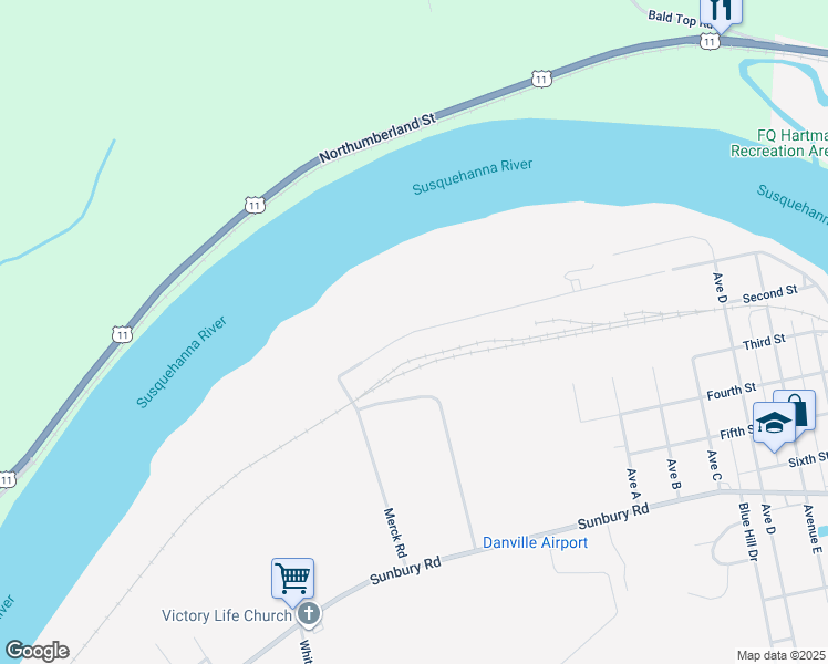 map of restaurants, bars, coffee shops, grocery stores, and more near Merck Road in Danville