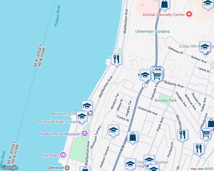 map of restaurants, bars, coffee shops, grocery stores, and more near 710 Warburton Avenue in Yonkers