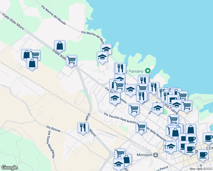 map of restaurants, bars, coffee shops, grocery stores, and more near 4 Via Cesare Beccaria in Monopoli