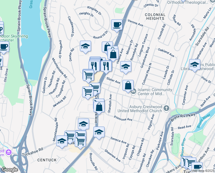 map of restaurants, bars, coffee shops, grocery stores, and more near 13 Holbrook Avenue in Yonkers