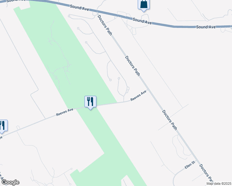 map of restaurants, bars, coffee shops, grocery stores, and more near 61 Bellflower Court in Riverhead