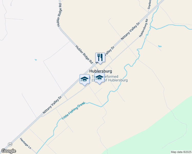 map of restaurants, bars, coffee shops, grocery stores, and more near Hublersburg Road in Hublersburg