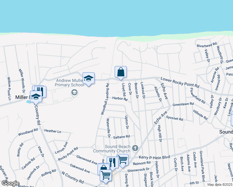 map of restaurants, bars, coffee shops, grocery stores, and more near 26 Canoe Road in Sound Beach