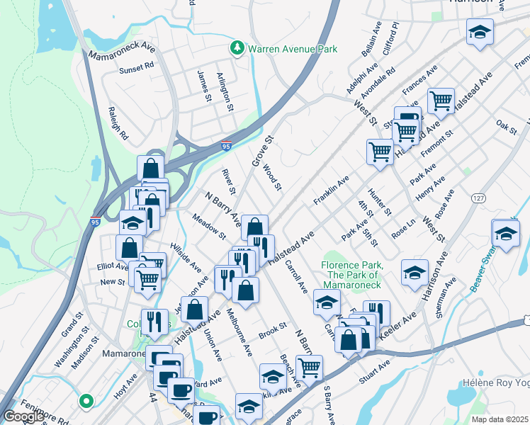 map of restaurants, bars, coffee shops, grocery stores, and more near 825 Jefferson Avenue in Mamaroneck