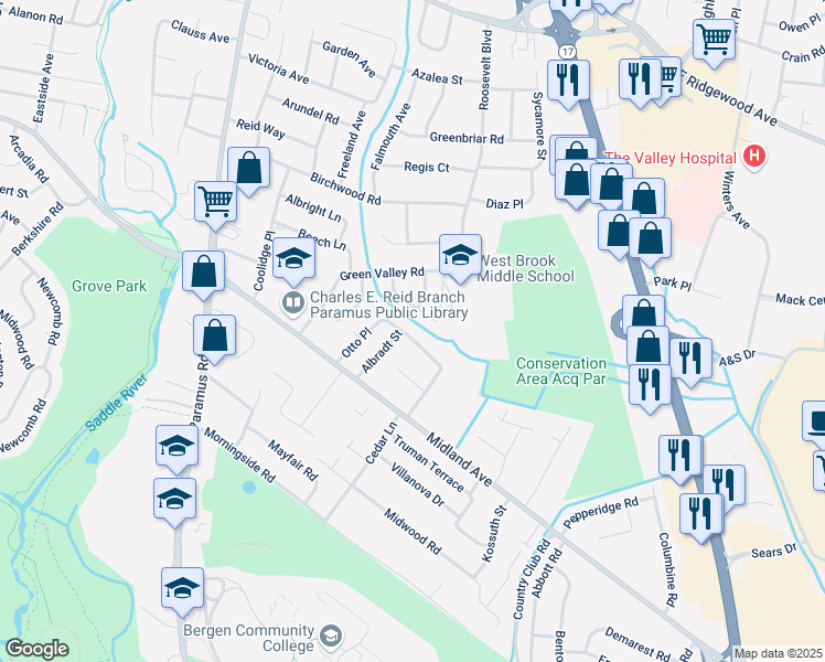map of restaurants, bars, coffee shops, grocery stores, and more near 549 Otto Place in Paramus