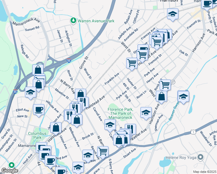 map of restaurants, bars, coffee shops, grocery stores, and more near 514 Florence Street in Mamaroneck