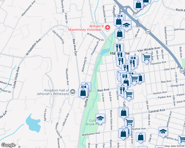 map of restaurants, bars, coffee shops, grocery stores, and more near 127 Pasadena Place in Hawthorne