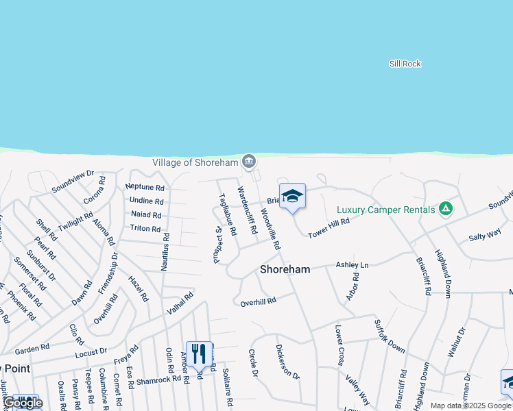 map of restaurants, bars, coffee shops, grocery stores, and more near 74 Woodville Road in Shoreham