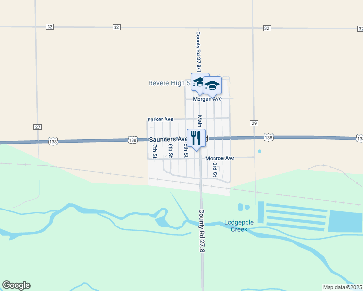 map of restaurants, bars, coffee shops, grocery stores, and more near 214 6th Street in Ovid