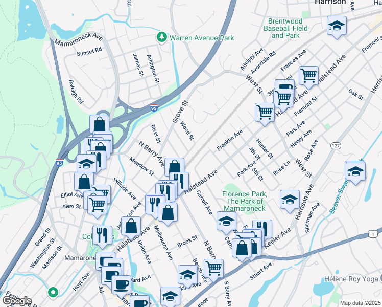 map of restaurants, bars, coffee shops, grocery stores, and more near 825 Jefferson Avenue in Mamaroneck