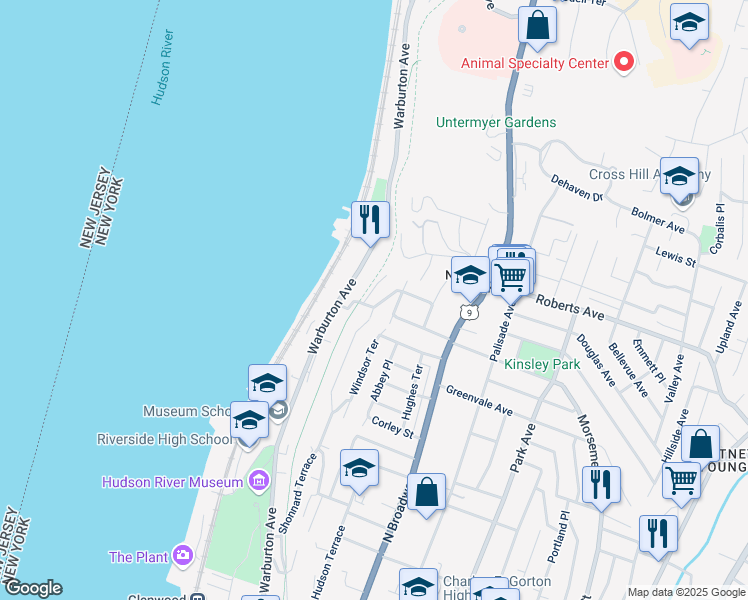 map of restaurants, bars, coffee shops, grocery stores, and more near 7 Aqueduct Place in Yonkers