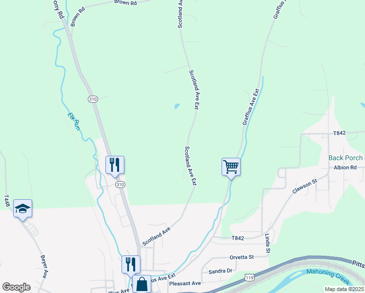 map of restaurants, bars, coffee shops, grocery stores, and more near 548 Scotland Avenue Exd in Punxsutawney