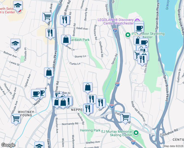 map of restaurants, bars, coffee shops, grocery stores, and more near 16 Drake Place in Yonkers