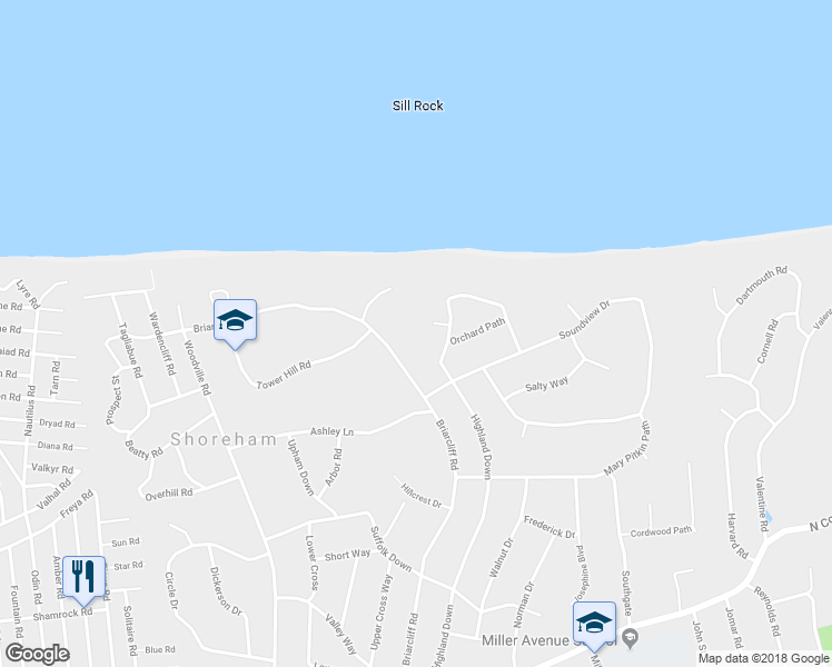 map of restaurants, bars, coffee shops, grocery stores, and more near 6 Seaview Ledge in Shoreham