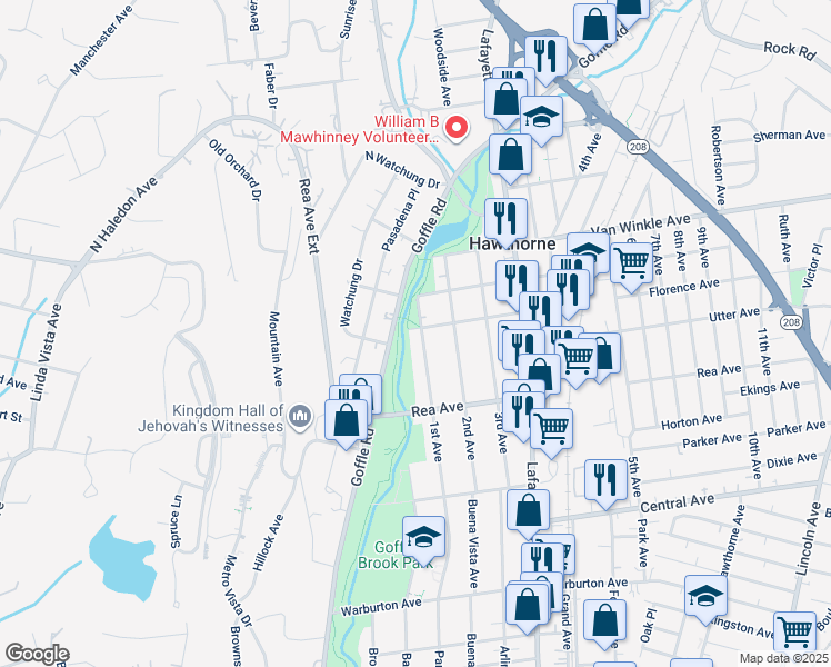 map of restaurants, bars, coffee shops, grocery stores, and more near 140 1st Avenue in Hawthorne