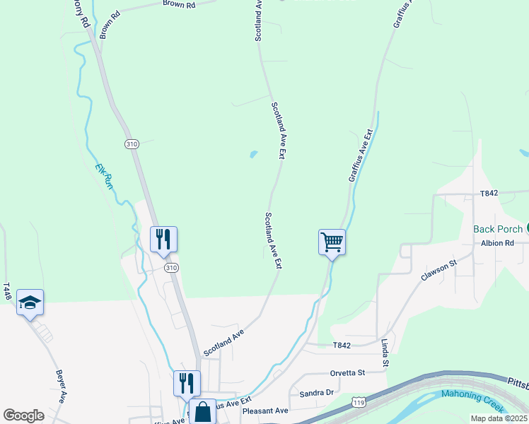 map of restaurants, bars, coffee shops, grocery stores, and more near 548 Scotland Avenue Extension in Punxsutawney