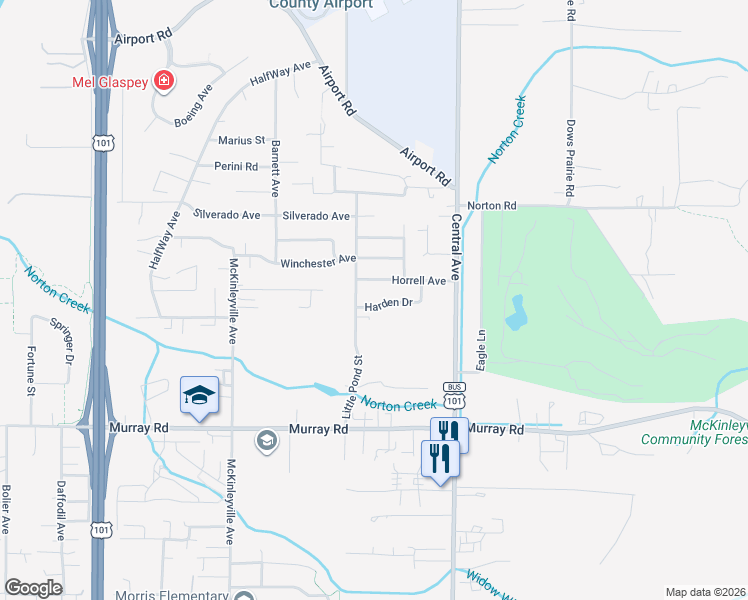 map of restaurants, bars, coffee shops, grocery stores, and more near 1469 Harden Drive in McKinleyville