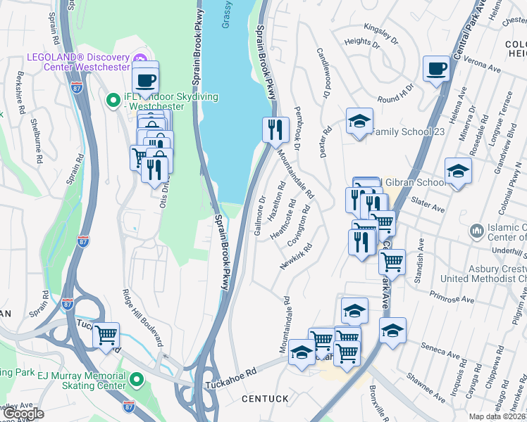 map of restaurants, bars, coffee shops, grocery stores, and more near 178 Gailmore Drive in Yonkers