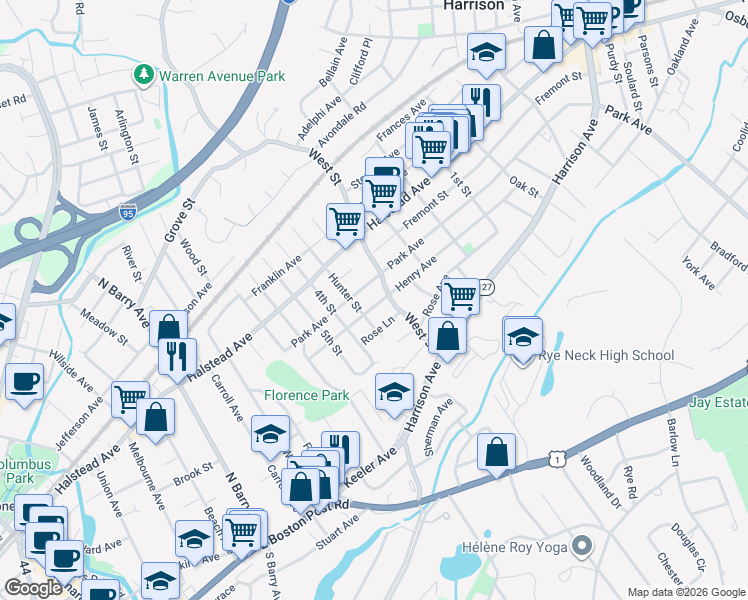 map of restaurants, bars, coffee shops, grocery stores, and more near 1516 Henry Avenue in Mamaroneck