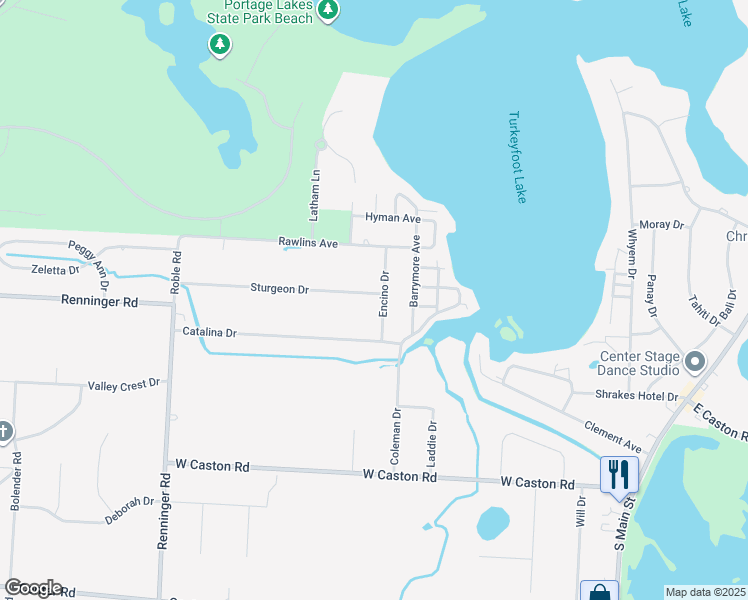 map of restaurants, bars, coffee shops, grocery stores, and more near 4888 Encino Drive in Akron