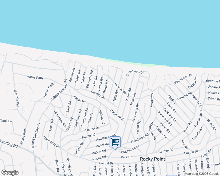 map of restaurants, bars, coffee shops, grocery stores, and more near 24 Vine Road in Rocky Point