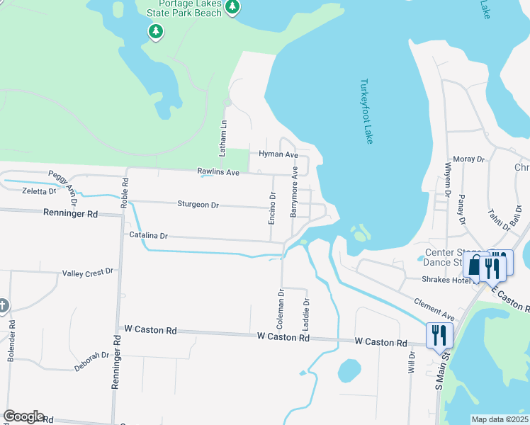 map of restaurants, bars, coffee shops, grocery stores, and more near 4888 Encino Drive in Akron