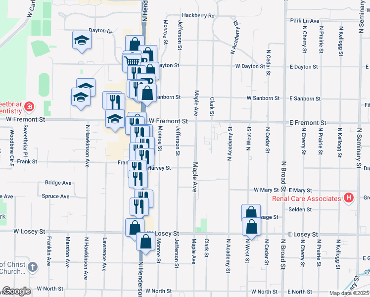 map of restaurants, bars, coffee shops, grocery stores, and more near 556 Benard Street in Galesburg