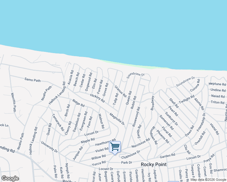 map of restaurants, bars, coffee shops, grocery stores, and more near 24 Vine Road in Rocky Point