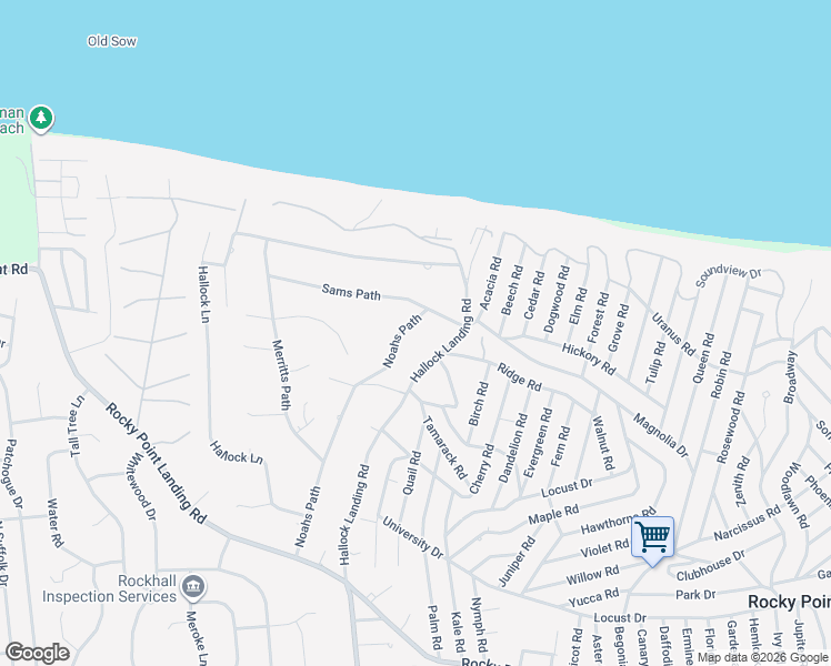 map of restaurants, bars, coffee shops, grocery stores, and more near 59 Noahs Path in Rocky Point