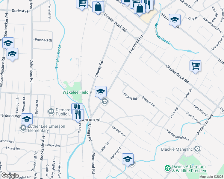 map of restaurants, bars, coffee shops, grocery stores, and more near 592 Piermont Road in Demarest