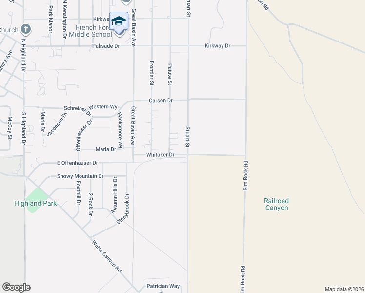 map of restaurants, bars, coffee shops, grocery stores, and more near 2826 Stuart Street in Winnemucca