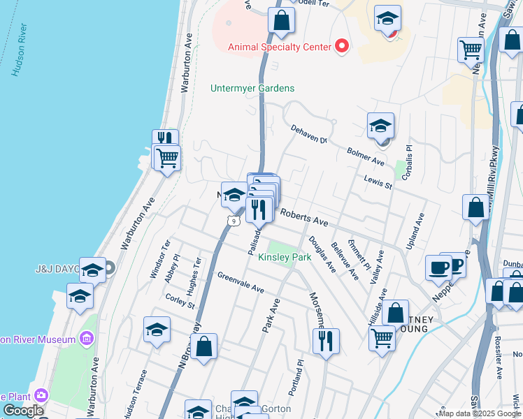 map of restaurants, bars, coffee shops, grocery stores, and more near 783 Palisade Avenue in Yonkers