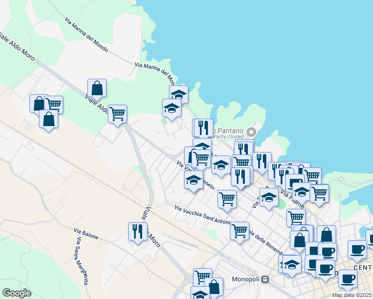 map of restaurants, bars, coffee shops, grocery stores, and more near 4 Via Cesare Beccaria in Monopoli