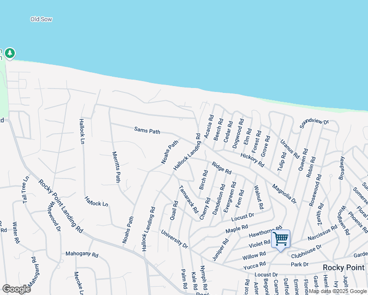 map of restaurants, bars, coffee shops, grocery stores, and more near 156 Hallock Landing Road in Rocky Point
