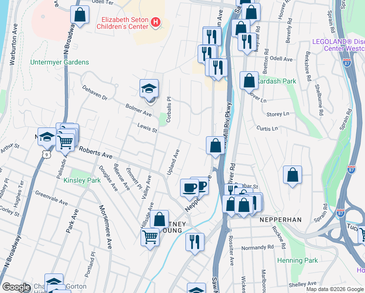 map of restaurants, bars, coffee shops, grocery stores, and more near 390 Upland Avenue in Yonkers