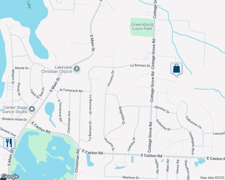 map of restaurants, bars, coffee shops, grocery stores, and more near 4435-4437 Ridgedale Drive in Akron