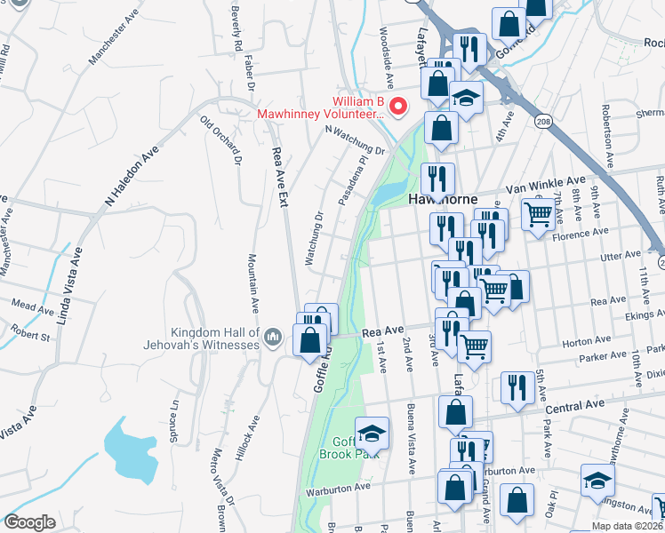 map of restaurants, bars, coffee shops, grocery stores, and more near 127 Pasadena Place in Hawthorne