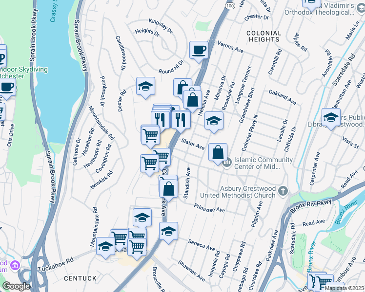 map of restaurants, bars, coffee shops, grocery stores, and more near 13 Holbrook Avenue in Yonkers