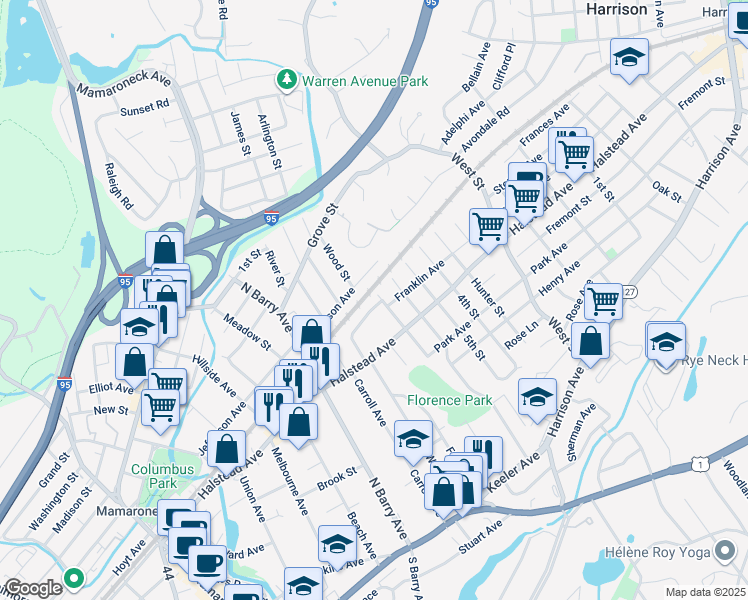 map of restaurants, bars, coffee shops, grocery stores, and more near 550 English Place in Mamaroneck