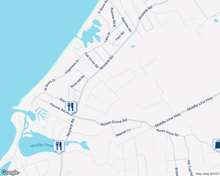map of restaurants, bars, coffee shops, grocery stores, and more near 45 Peconic Hill Drive in Southampton