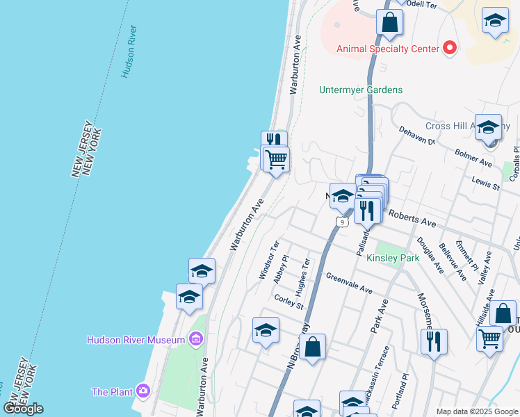 map of restaurants, bars, coffee shops, grocery stores, and more near 7 Aqueduct Place in Yonkers