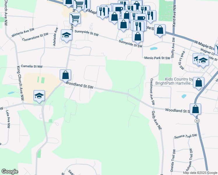 map of restaurants, bars, coffee shops, grocery stores, and more near 1019 1049 in Hartville