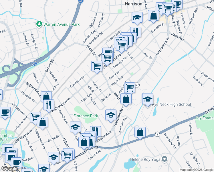 map of restaurants, bars, coffee shops, grocery stores, and more near 1516 Henry Avenue in Mamaroneck