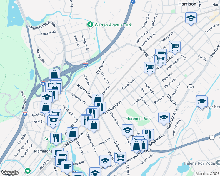 map of restaurants, bars, coffee shops, grocery stores, and more near 825 Jefferson Avenue in Mamaroneck