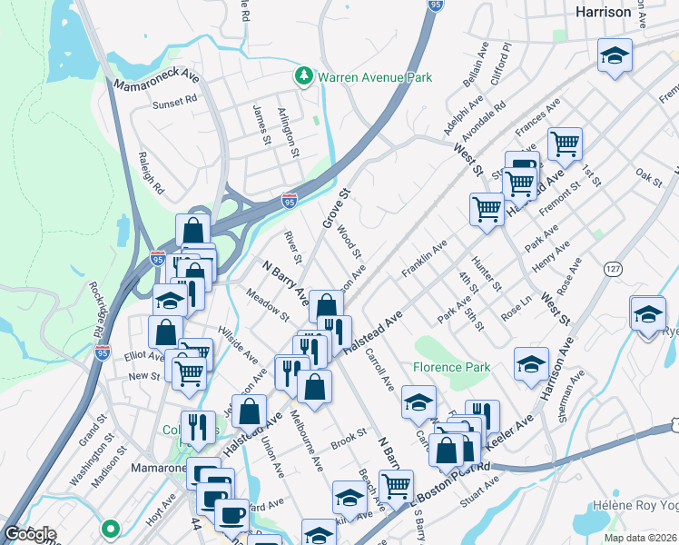 map of restaurants, bars, coffee shops, grocery stores, and more near 825 Jefferson Avenue in Mamaroneck